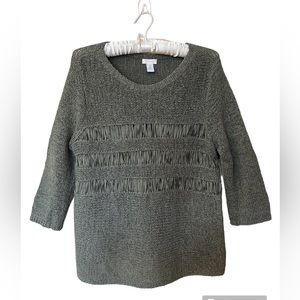 CHICO’S Women’s Tessa Pullover Olive Green Sweater Open Detail Work Size 2 (L)